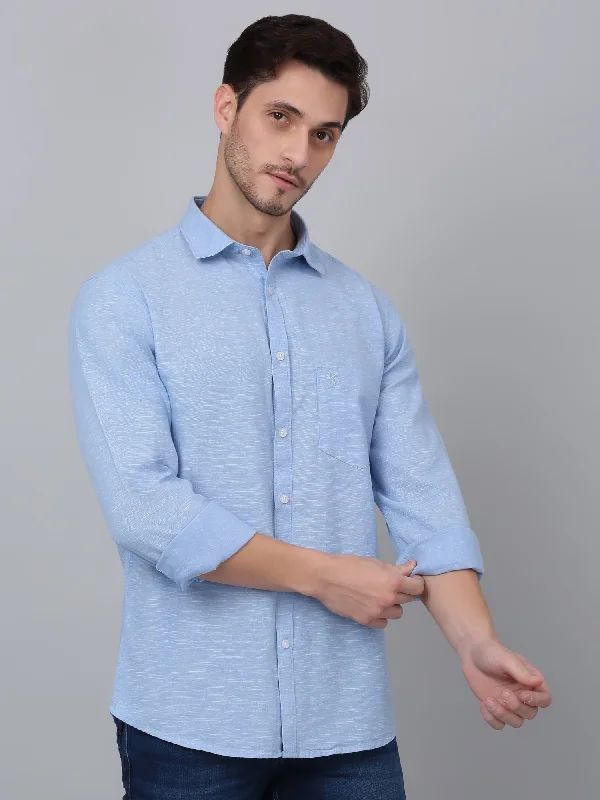 Men's Tennis Shirts for Court ComfortMen's Blue Casual Plain Full Sleeve Shirt
