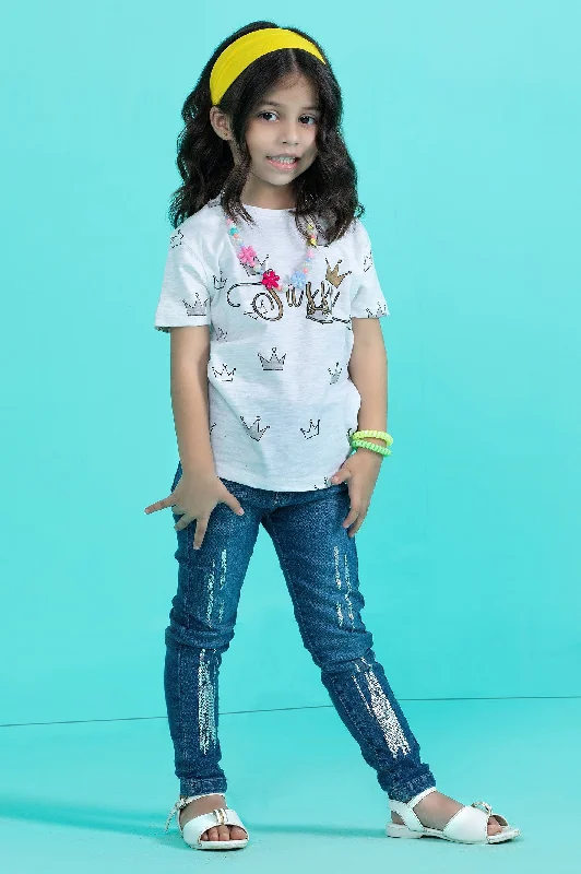 Men's Shirts with Logo EmbossmentsGirls T-Shirt In White SKU: KGA-0235-WHITE