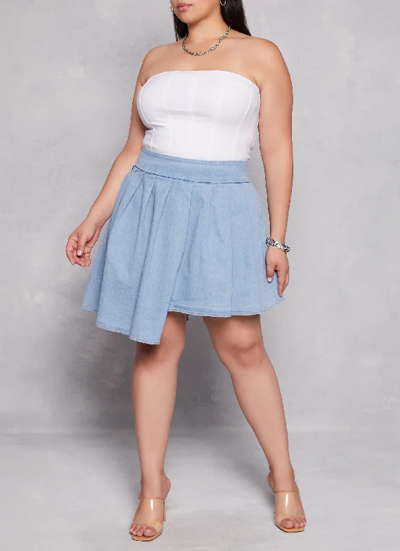 Men's Jeans with EmbroideryPlus Size Daisy Asymmetrical Pleated Denim Skort