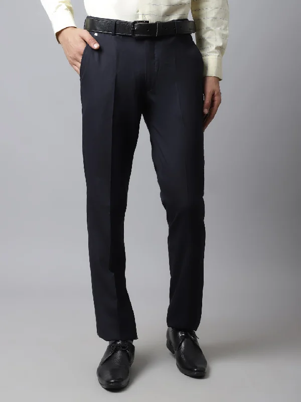 Men's Pants with Welt PocketsMen's Formal Flat front Navy Blue  Trousers
