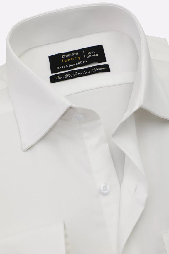 White Twill Textured Formal Shirt