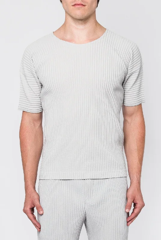 Men's Pants with Wrinkle-Resistant FabricHomme Plissé Issey Miyake Basics T-Shirt in Light Gray Men's Pants with Wrinkle-Resistant FabricHomme Plissé Issey Miyake Basics T-Shirt in Light Gray