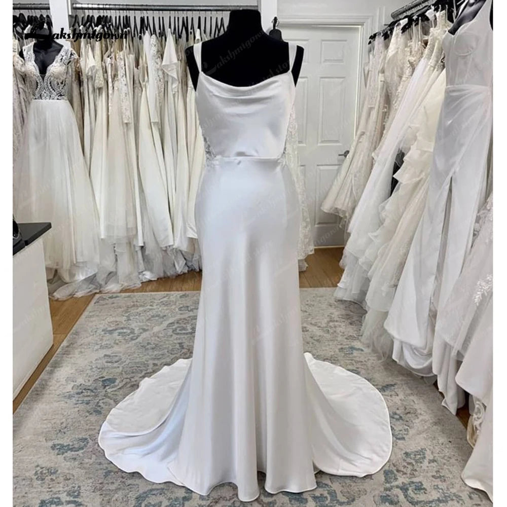 Roycebridal Ivory Mermaid Wedding Dress Satin Pleat Bride Dresses Appliques Beach Boho Wedding Party Dress Roycebridal Ivory Mermaid Wedding Dress Satin Pleat Bride Dresses Appliques Beach Boho Wedding Party Dress