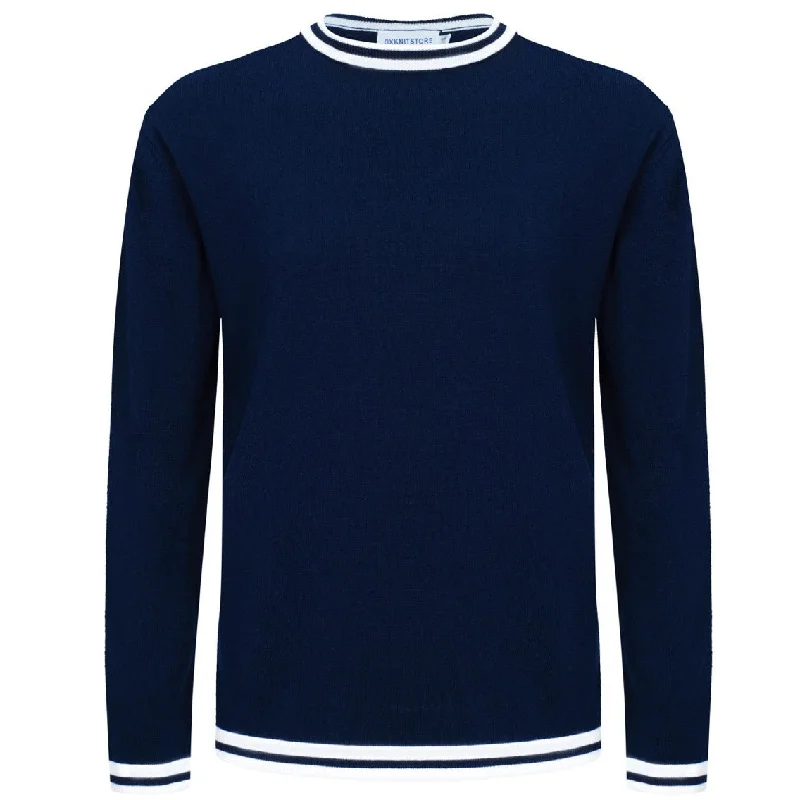 Men's Shirts with Pin CollarsMen's Navy Blue Knitted Long Sleeve Solid T-Shirt