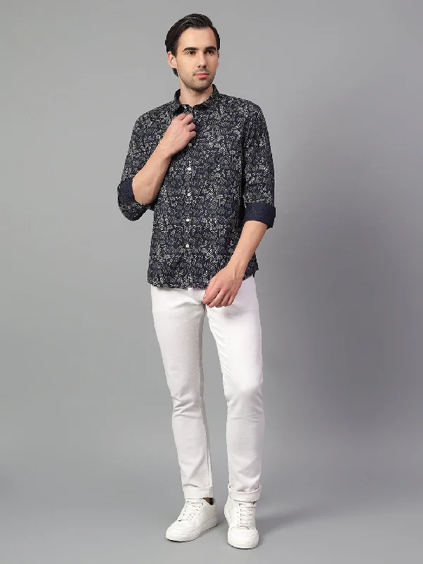 Men's Performance Shirts for Active LifestylesMen's Navy Blue Printed Full Sleeve Casual Shirt Men's Performance Shirts for Active LifestylesMen's Navy Blue Printed Full Sleeve Casual Shirt