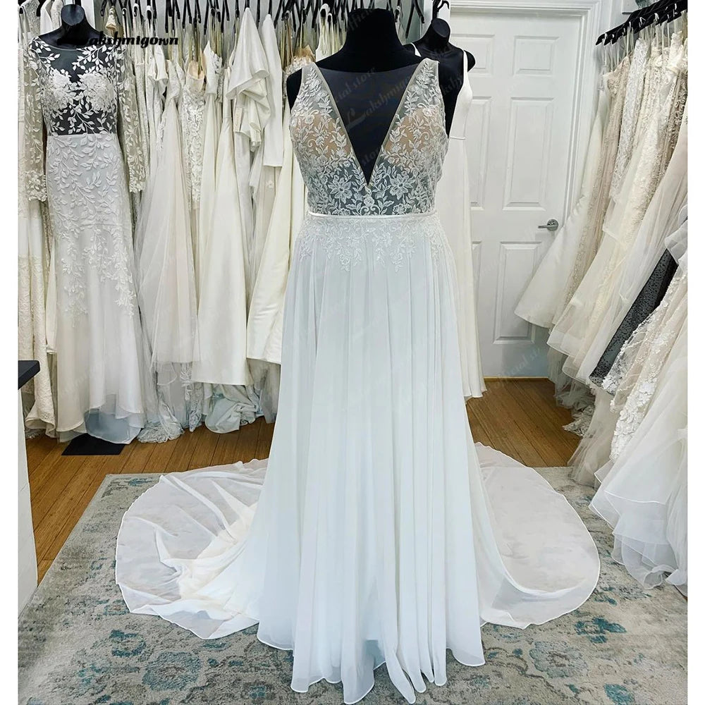 Roycebridal Boho Bridal Deep V Wedding Dresses A Line 2025 Robe Longue Simple Beach Chiffon Wedding Gowns robe de mariée Roycebridal Boho Bridal Deep V Wedding Dresses A Line 2025 Robe Longue Simple Beach Chiffon Wedding Gowns robe de mariée