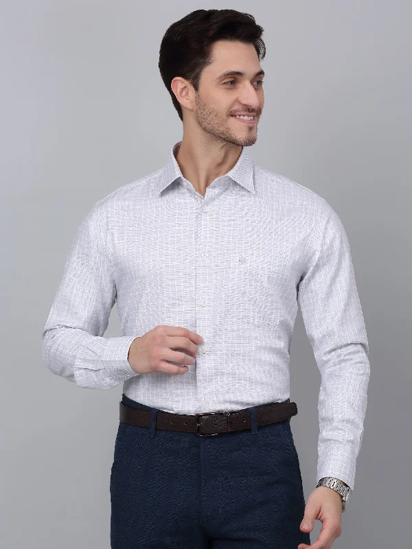 Durable Men's Work ShirtsMen's Grey  Formal Small Checks Full Sleeve Shirt