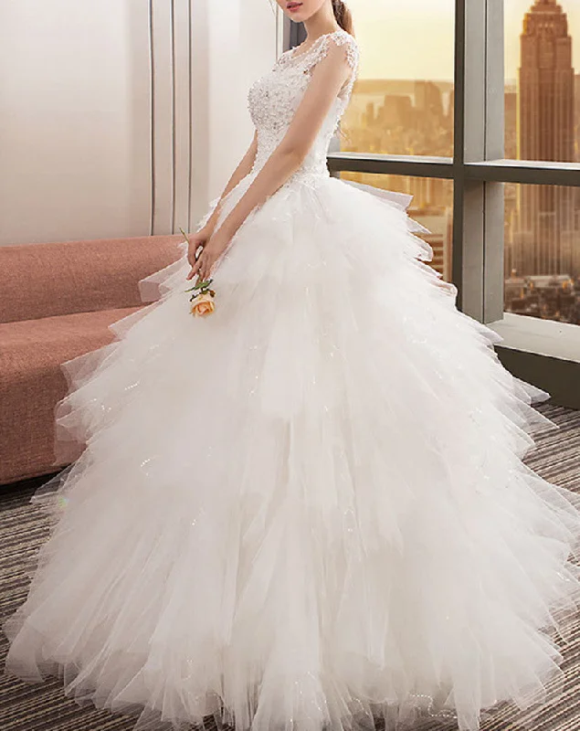 Women Tulle Beadings Wedding Dresses Long Princess Bridal Gowns YWD032