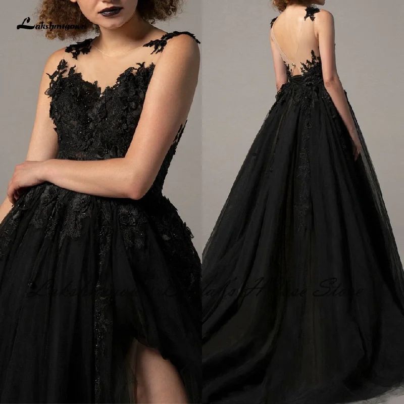 Roycebridal Lakshmigown Gothic Black Wedding Dress 2022 Sexy Bridal Robe Lace Flowers Backless Wedding Gowns Side Split Trouwjurk Plus Size Roycebridal Lakshmigown Gothic Black Wedding Dress 2022 Sexy Bridal Robe Lace Flowers Backless Wedding Gowns Side Split Trouwjurk Plus Size