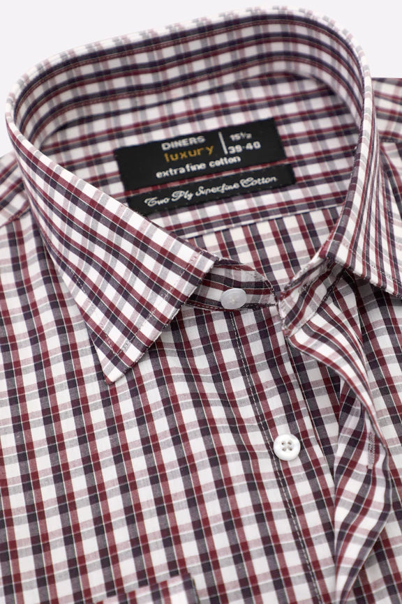 Maroon Tattersall Check Formal Shirt