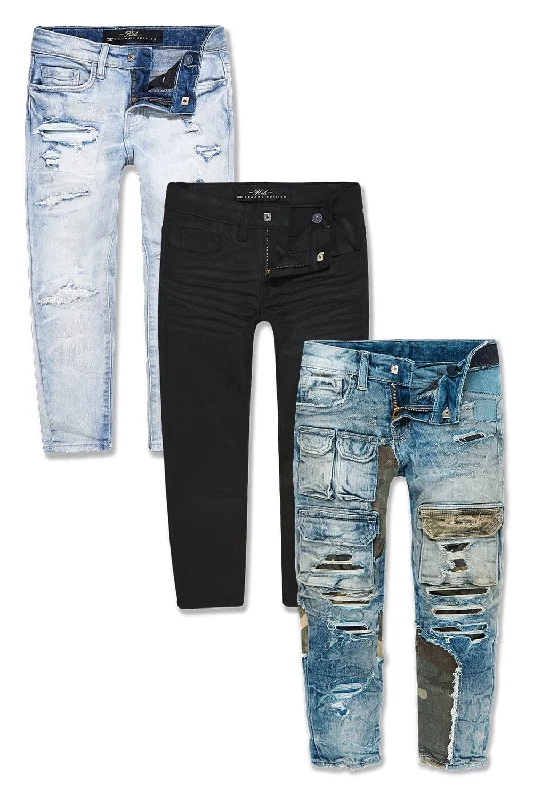 Leather Patch Embellished Men's JeansKids Variety Denim 3 Pack