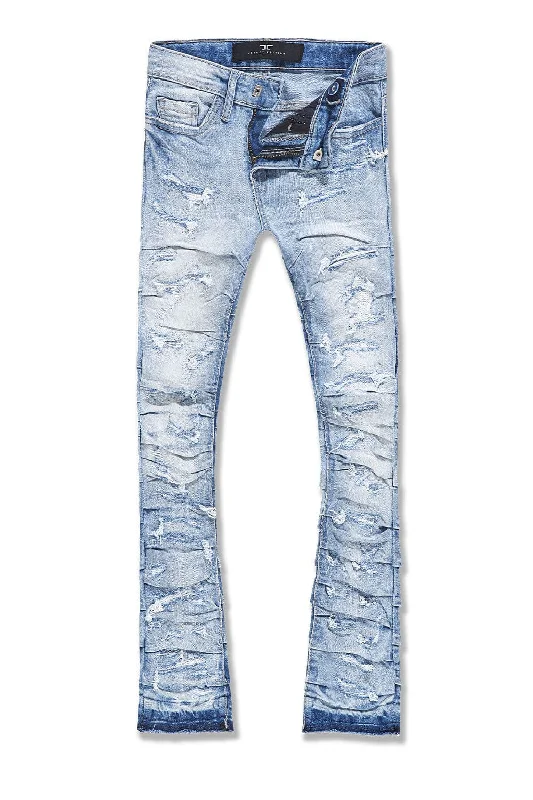 Men's Jeans with RipsKids Stacked Ripple Effect Denim (Sky Blue)