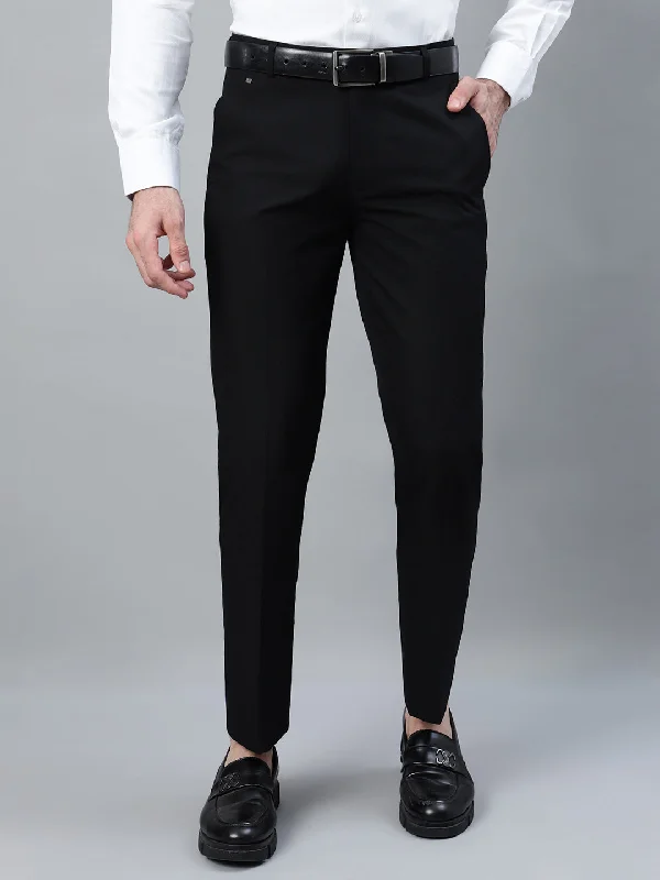 Men's Pants with Wrinkle-Resistant FabricMen's Black Solid Non-Pleated Formal Trouser Men's Pants with Wrinkle-Resistant FabricMen's Black Solid Non-Pleated Formal Trouser