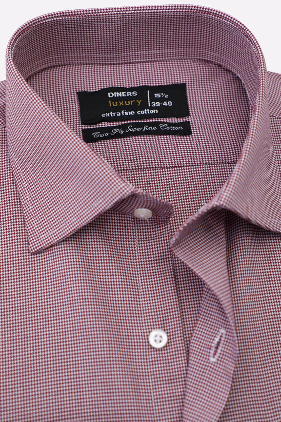 Maroon Houndstooth Check Formal Shirt
