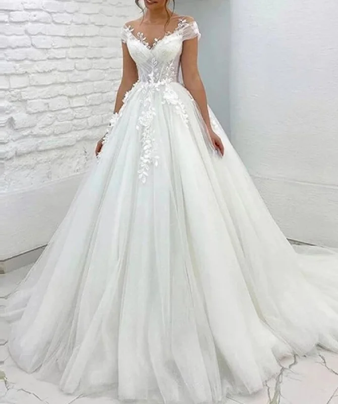 Women Lace Appliques Wedding Dresses Long V-Neck Bridal Gowns YWD129