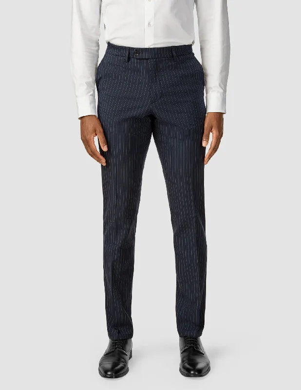 Men's Button-Fly Pants for a Traditional TouchEssential Suit Pants Regular Navy Pinstripe