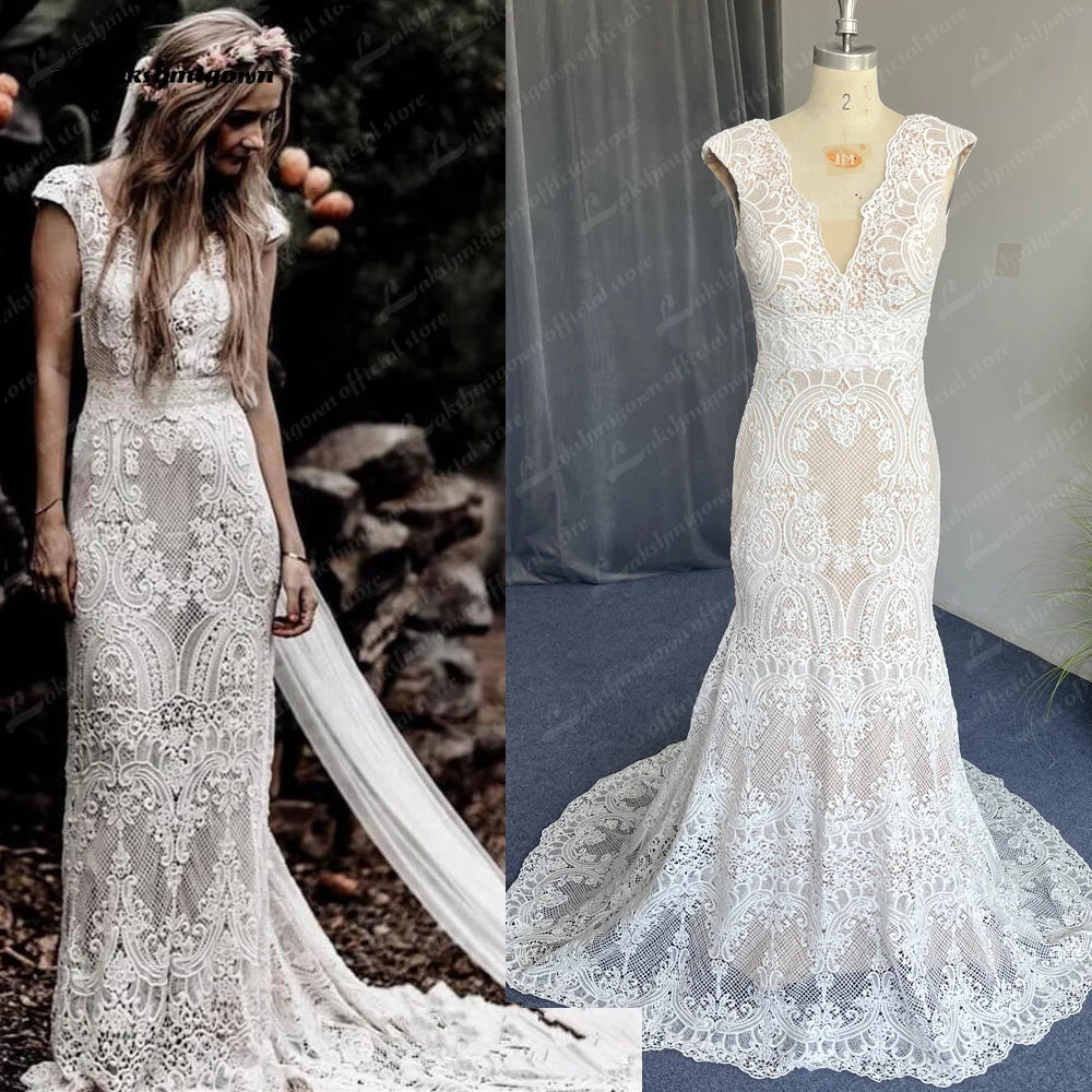 Roycebridal Roycebridal Boho Lace Behemian Mermaid Wedding Dress Robe Civil Country Bridal Gowns Sexy Backless Lace robe mariage femme Roycebridal Roycebridal Boho Lace Behemian Mermaid Wedding Dress Robe Civil Country Bridal Gowns Sexy Backless Lace robe mariage femme