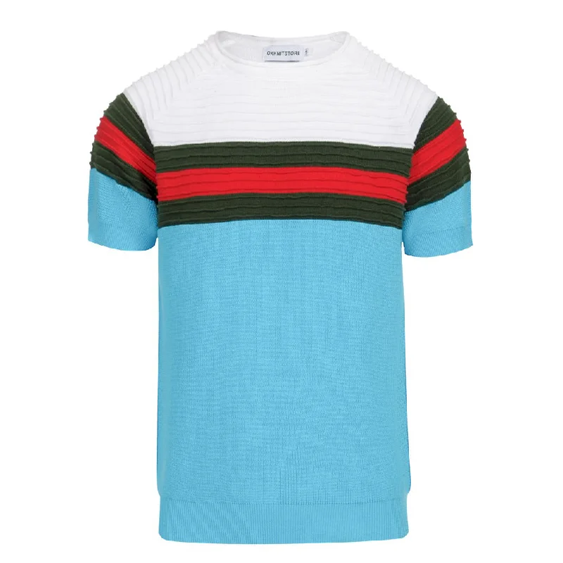 Patterned Men's Hawaiian ShirtsMen's blue texture striped knit T-shirt
