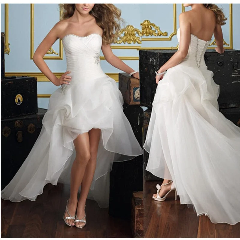 Vestido De Noiva Hi-low Bridal Gown Tulle Wedding Dress Lace up back Wedding Dresses Vestido De Noiva Hi-low Bridal Gown Tulle Wedding Dress Lace up back Wedding Dresses