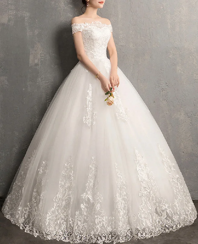 Women A-Line Appliques Wedding Dresses  Off-Shoulder Long Bridal Gowns YWD026