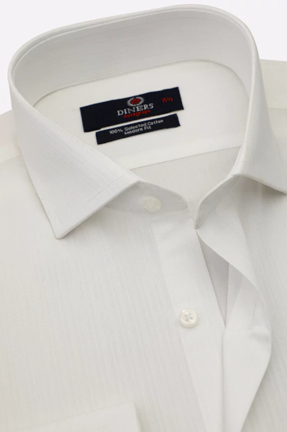 White Self Textured Formal Shirt