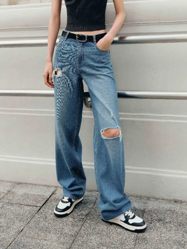 Baggy Men's JeansRipped Straight Cotton Jeans