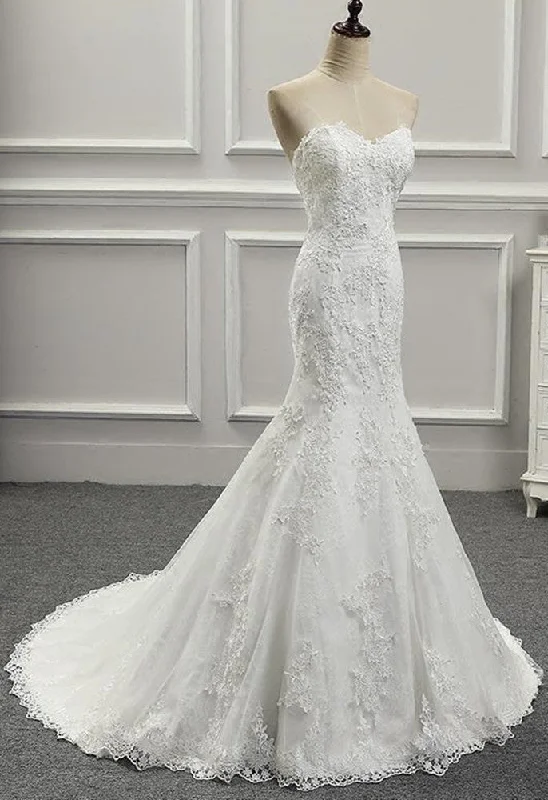 Women Mermaid Appliques Wedding Dresses Long Sweetheart Bridal Gowns YWD013