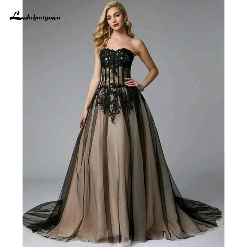 Roycebridal Lakshmigown Black Wedding Dress Gothic Colorful Gowns Lace Applique Strapless Amazing A Line Bridal Gown robe de mariage Roycebridal Lakshmigown Black Wedding Dress Gothic Colorful Gowns Lace Applique Strapless Amazing A Line Bridal Gown robe de mariage