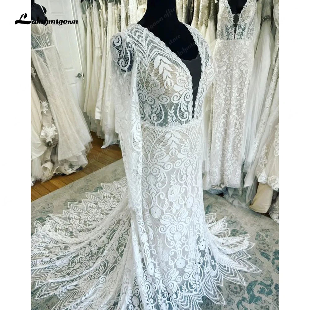 Roycebridal Plunging V Neck Long Sleeves Lace Mermaid Wedding Gowns 2025 Robes Sexy Bridal Boho Beach Wedding Dress Backless Roycebridal Plunging V Neck Long Sleeves Lace Mermaid Wedding Gowns 2025 Robes Sexy Bridal Boho Beach Wedding Dress Backless