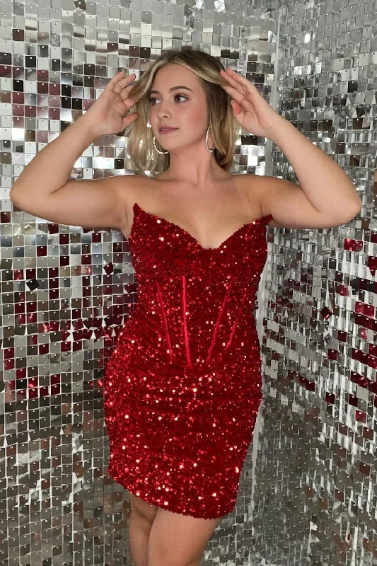 Red Sweetheart Sequins Tight Short Homecoming Dress