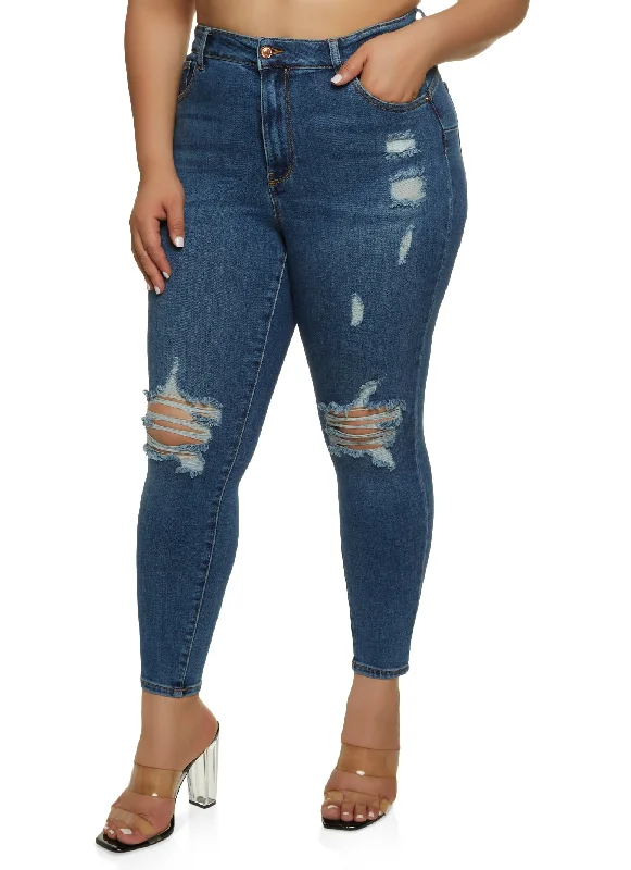 Affordable Men's JeansPlus Size WAX Distressed High Waisted Skinny Jeans