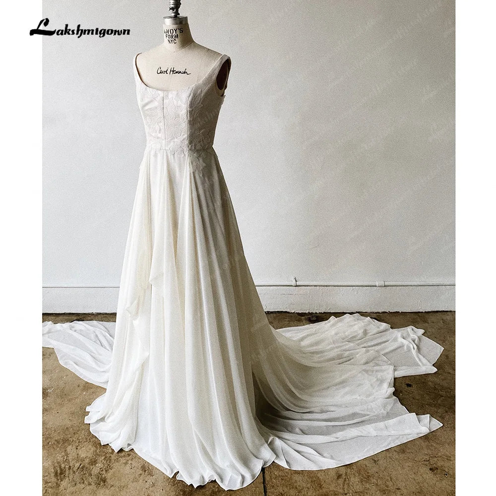 Roycebridal Classic Spaghetti Strap Sleeveless Square Neck Simple Bridal Gown Sexy Backless Short Train Wedding Dress Roycebridal Classic Spaghetti Strap Sleeveless Square Neck Simple Bridal Gown Sexy Backless Short Train Wedding Dress