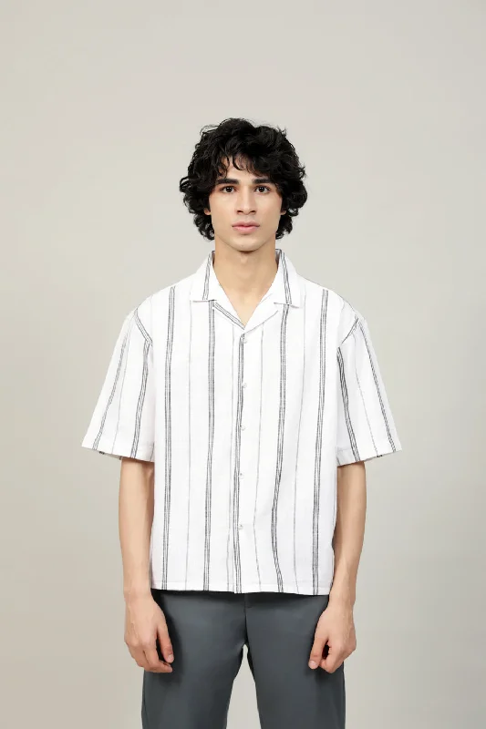Men's Polo Shirts for Sports and Casual WearBOXY FIT RESORT COLLAR STRIPED SHIRT