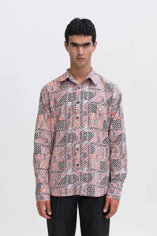 Men's Versatile Dress Shirts for Multiple OccasionsLong Sleeve Shirt in Jaque Mate Print Men's Versatile Dress Shirts for Multiple OccasionsLong Sleeve Shirt in Jaque Mate Print