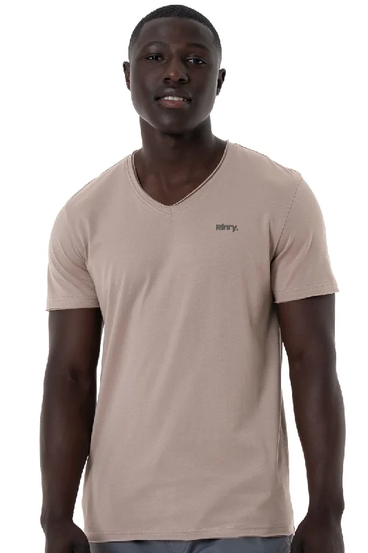 Men's Shirts with Barrel CuffsV-Neck T-Shirt _ 146855 _ Biscuit