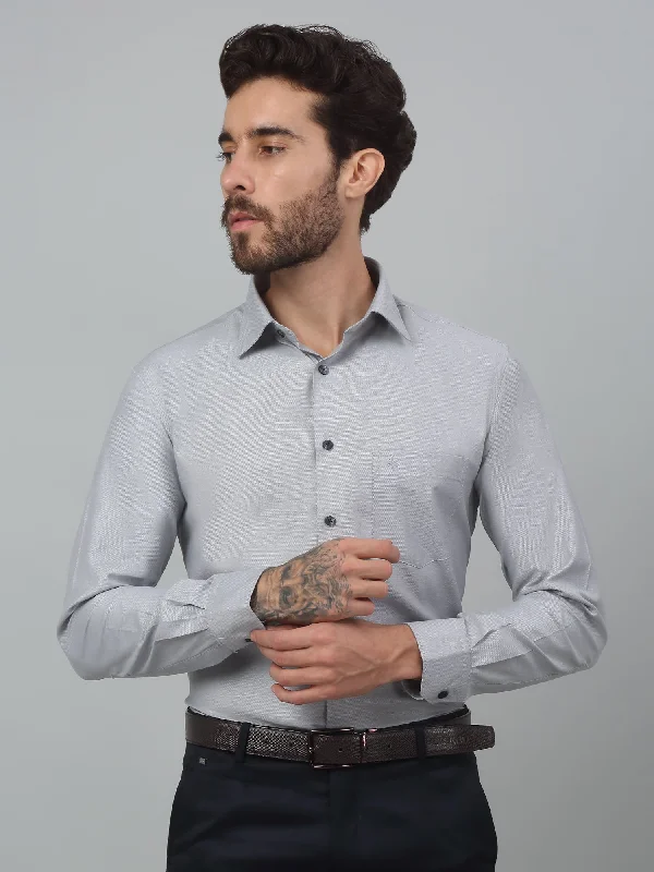 Men's Long-Sleeve Shirts for Year-Round WearMen's Light Grey Formal Self Textured Full Sleeve Shirt Men's Long-Sleeve Shirts for Year-Round WearMen's Light Grey Formal Self Textured Full Sleeve Shirt