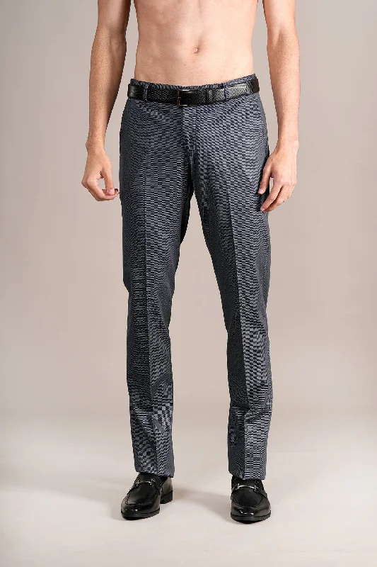 Warm Men's Fleece-Lined PantsMen's Navy Self Design Non-Pleated Formal Trouser