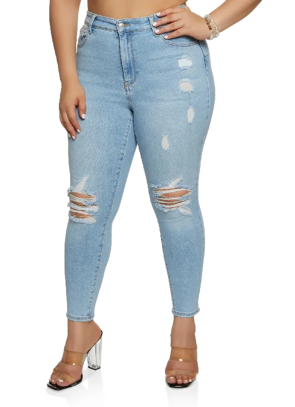 Comfortable Men's JeansPlus Size WAX Distressed High Waisted Skinny Jeans