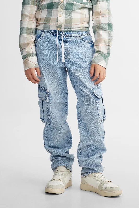 Men's Jeans with Embroidered LogosJeans cargo taille élastique - Ado garçon