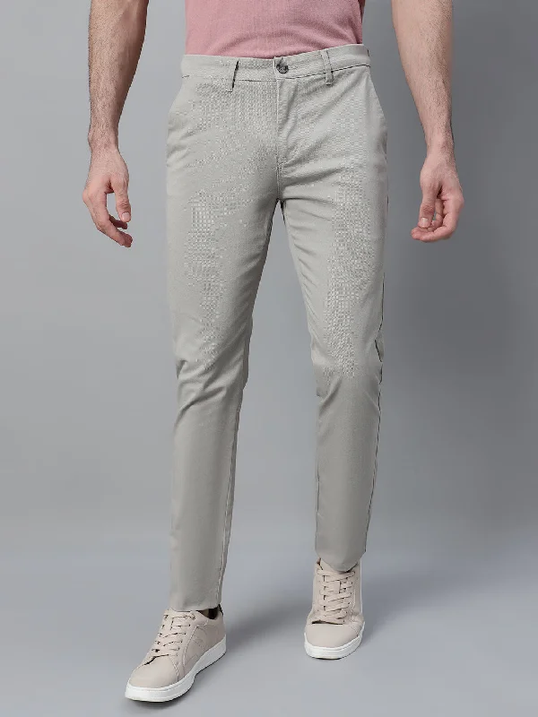 Men's Pants with Reflective Stripes for SafetyMen's Ivory Self Design Non-Pleated Stretchable Casual Trouser