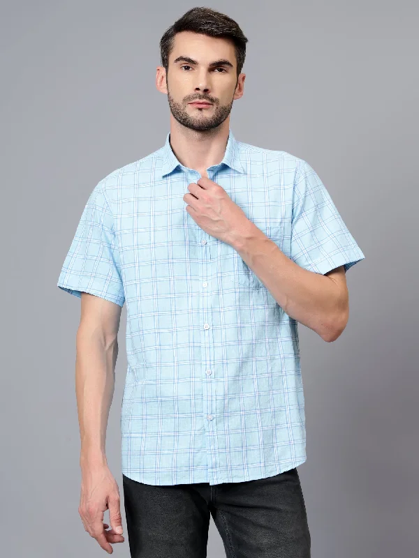 Men's Unique Dress Shirts for a Statement LookMen's Sky Blue Casual Medium Checks Half sleeve Shirt Men's Unique Dress Shirts for a Statement LookMen's Sky Blue Casual Medium Checks Half sleeve Shirt