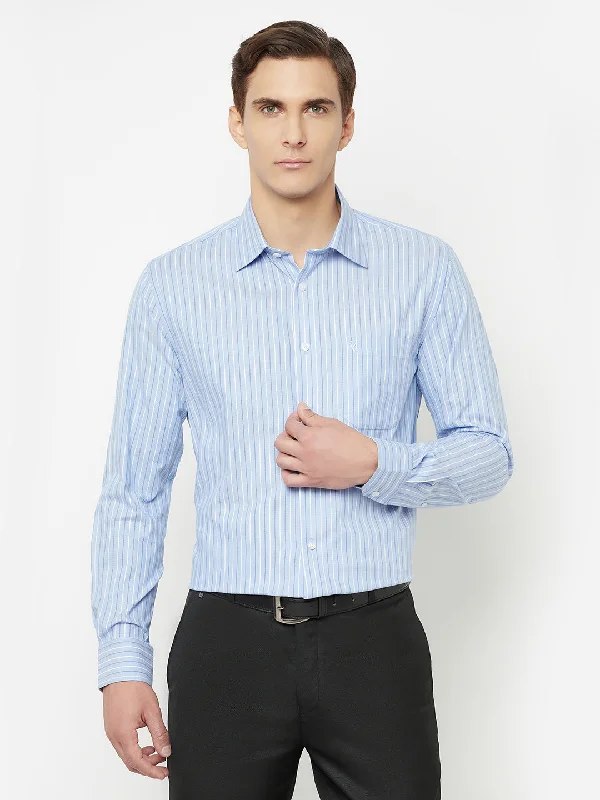 Comfortable Men's Flannel ShirtsMen's Sky Blue Formal Narrow Stripe Full Sleeve Shirt