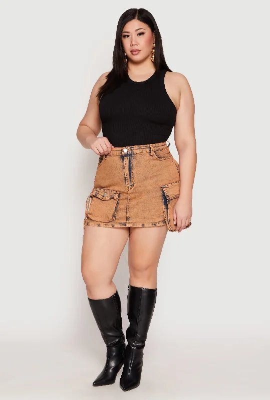 Casual Ripped Men's JeansPlus Size Daisy Acid Wash Denim Cargo Skirt