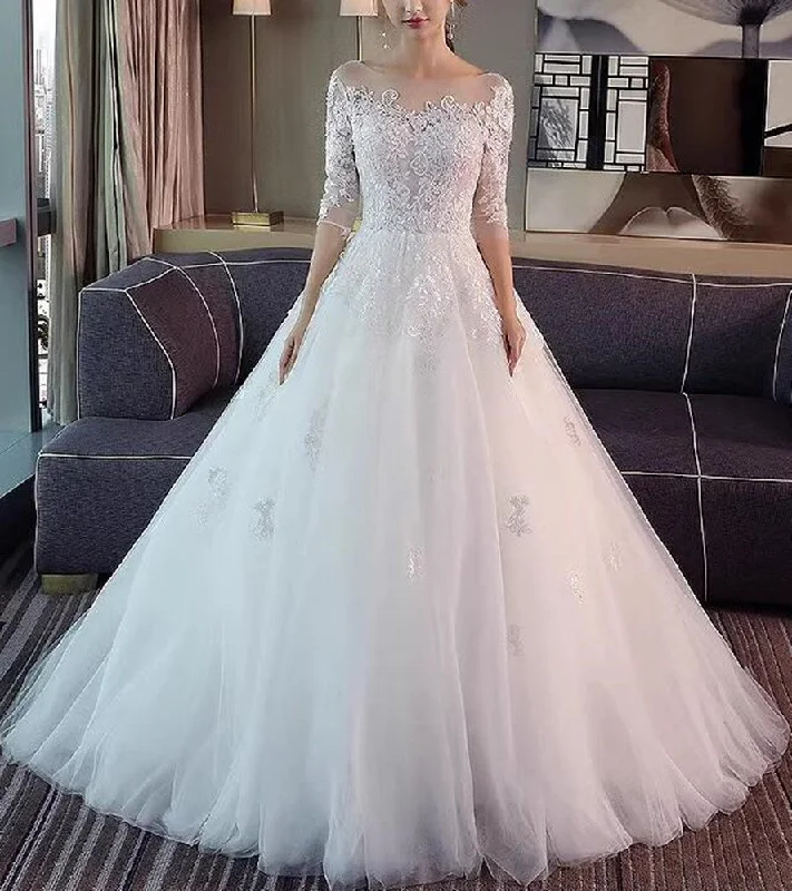 Women Tulle Appliques Wedding Dresses Long A-Line Bridal Gowns YWD036