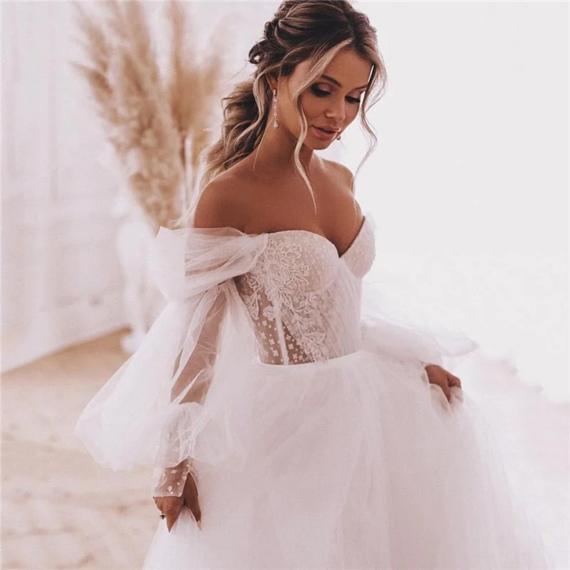Roycebridal Fairy Boho Wedding Dresses Detachable Long Puff Sleeve Bride Dress Vintage Lace Beach Wedding Gowns Plus Size Corset Back Sweet Roycebridal Fairy Boho Wedding Dresses Detachable Long Puff Sleeve Bride Dress Vintage Lace Beach Wedding Gowns Plus Size Corset Back Sweet
