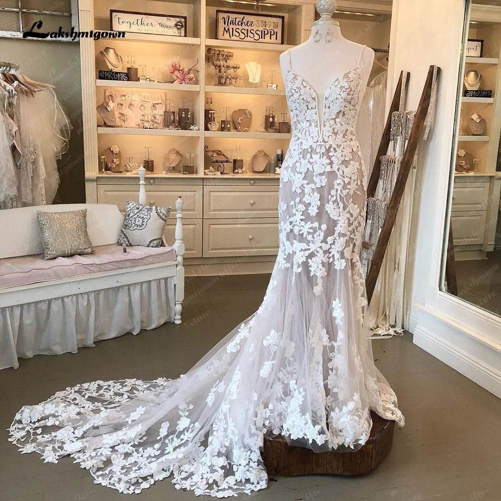 Roycebridal Luxury Mermaid/Trumpet Lace Wedding Dress for Women 2025 Wedding Gowns Spaghetti Straps vestido de boda corte sirena Roycebridal Luxury Mermaid/Trumpet Lace Wedding Dress for Women 2025 Wedding Gowns Spaghetti Straps vestido de boda corte sirena