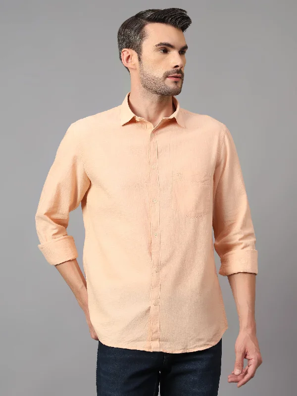 Versatile Men's Short-Sleeve ShirtsMen's Orange Casual Plain Full Sleeve Shirt
