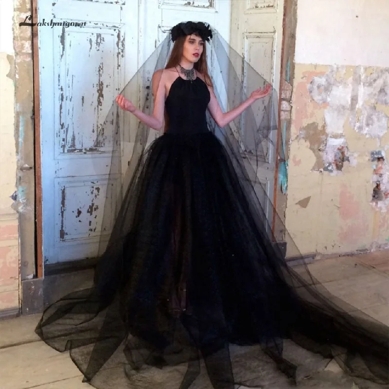 Roycebridal Lakshmigown Gothic Black Wedding Dress A Line 2019 Sexy Tulle Bridal Gown Open Back Simple Elegant Wedding Dresses Robe Mariage Roycebridal Lakshmigown Gothic Black Wedding Dress A Line 2019 Sexy Tulle Bridal Gown Open Back Simple Elegant Wedding Dresses Robe Mariage