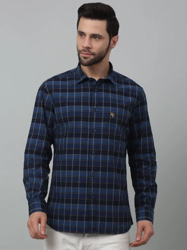 Men's Easy-Care Shirts for Busy LifestylesMen's Navy Blue Casual Medium Checks Full Sleeve Shirt Men's Easy-Care Shirts for Busy LifestylesMen's Navy Blue Casual Medium Checks Full Sleeve Shirt