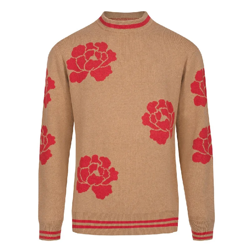 Men's Shirts for BoatingMen's coffee-colored floral 1950s knit T-shirt